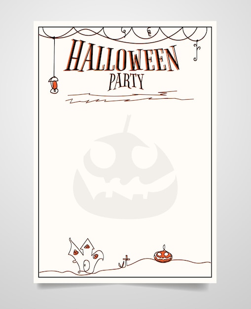 Tarjeta de invitación vintage para fiesta de halloween estilo de arte de línea minimalista y moderno
