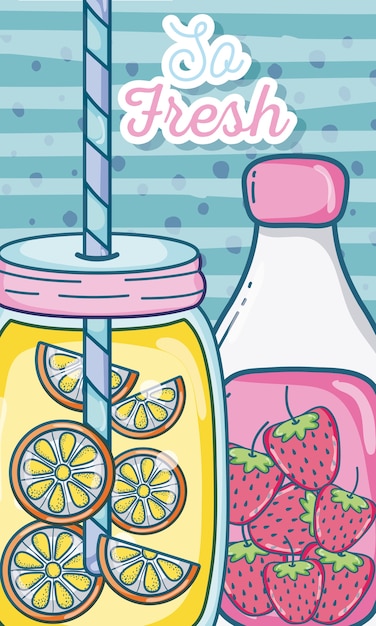 Tarjeta de jugo de verano con lindos dibujos animados