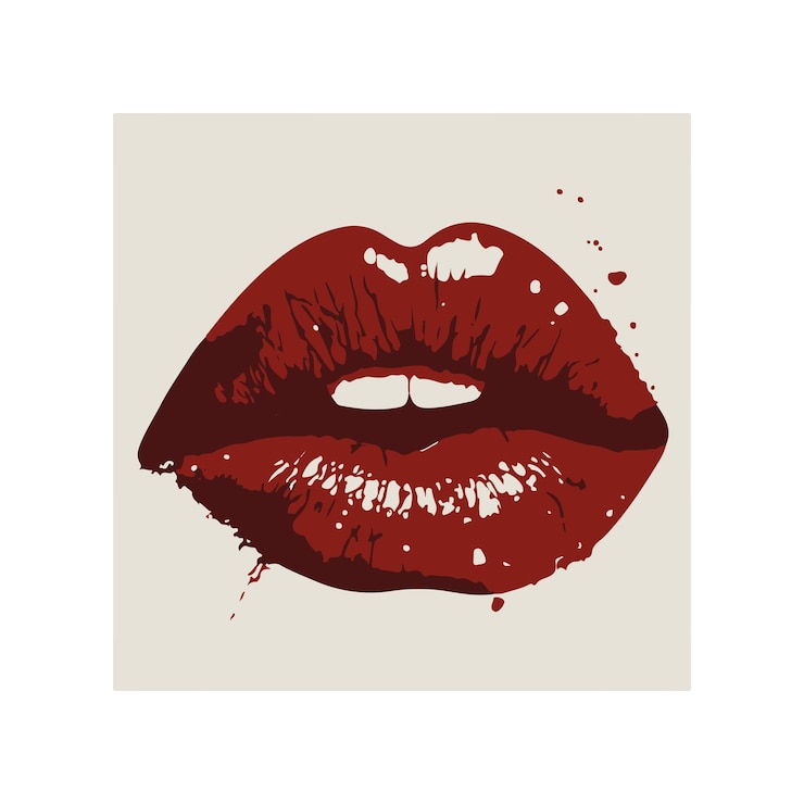 Vector tarjeta de labios rojos de colores brillantes y sexy en salpicaduras de pintura ilustración vectorial tarjeta de amor de san valentín