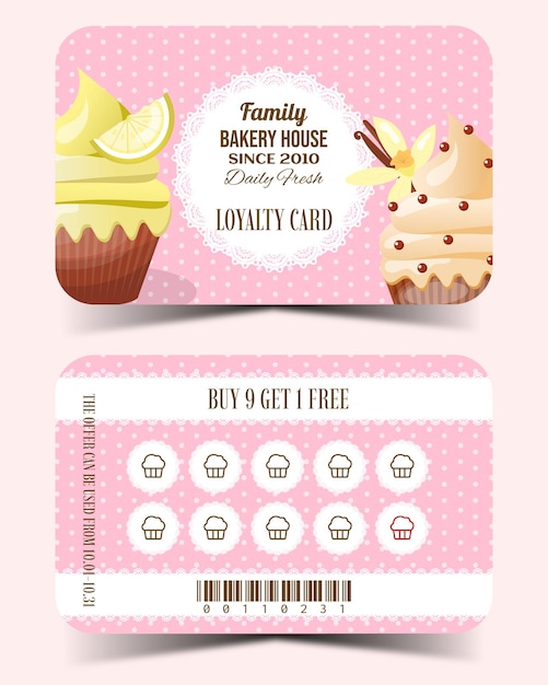 Vector tarjeta de lealtad de panadería dulce en ilustración vectorial