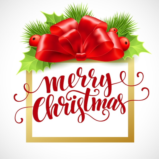 Tarjeta de letras de feliz Navidad con acebo. Ilustración vectorial eps 10