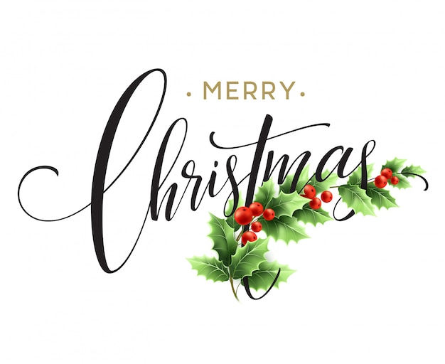 Tarjeta de letras feliz Navidad con acebo
