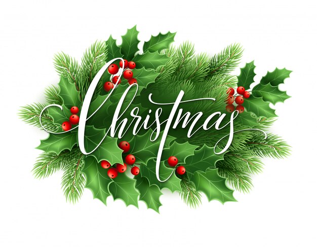Tarjeta de letras feliz Navidad con acebo