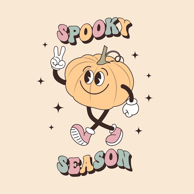 Tarjeta de letras maravillosas para halloween Caligrafía de temporada espeluznante y lindo personaje de calabaza divertido