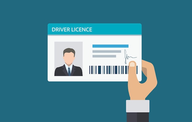 Tarjeta de licencia de conducir con foto y número de identificación. ilustración vectorial