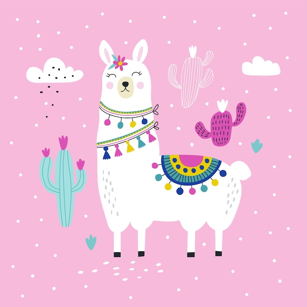 Vector tarjeta con llama linda ilustraciones vectoriales