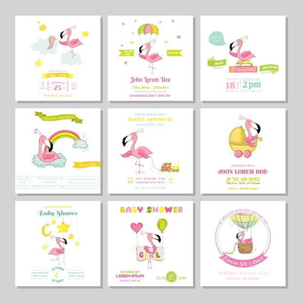 Tarjeta de llegada de baby shower flamingo girl