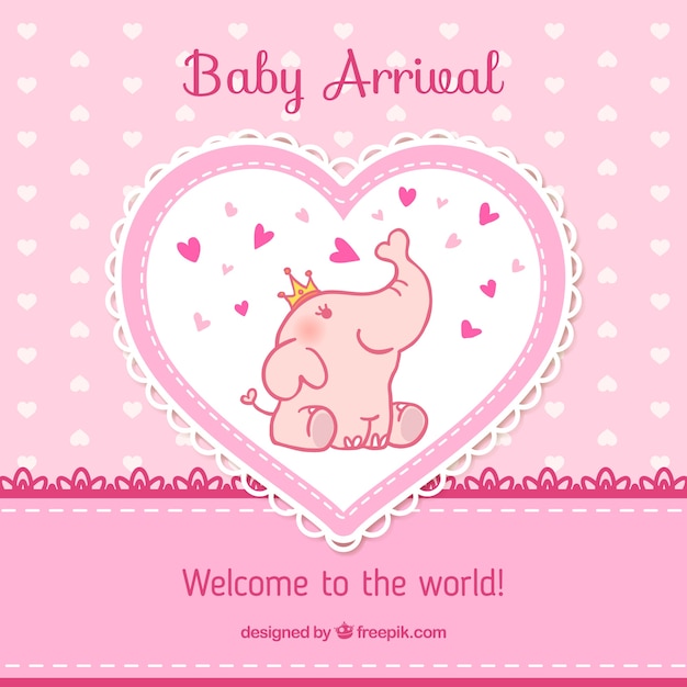Tarjeta de llegada del bebé en tonos rosas