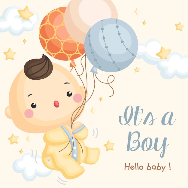 Tarjeta de llegada con globo para bebé niño
