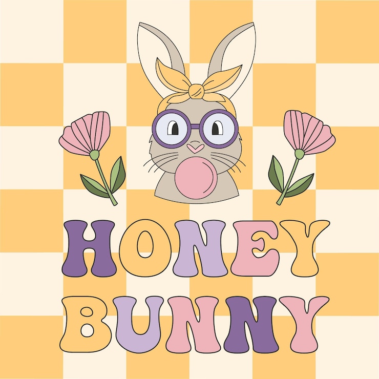 Vector tarjeta maravillosa de pascua con conejito hippie y citas de conejito de miel