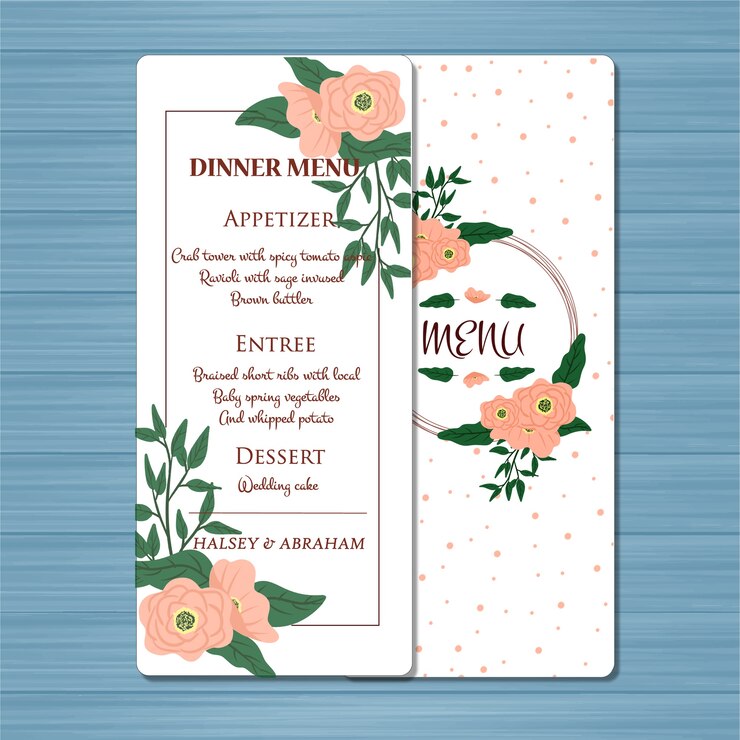 Vector tarjeta de menú floral boda con hermosas flores