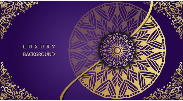 Una tarjeta morada y dorada que dice lujo en el medio Mandala ornamental decorativa