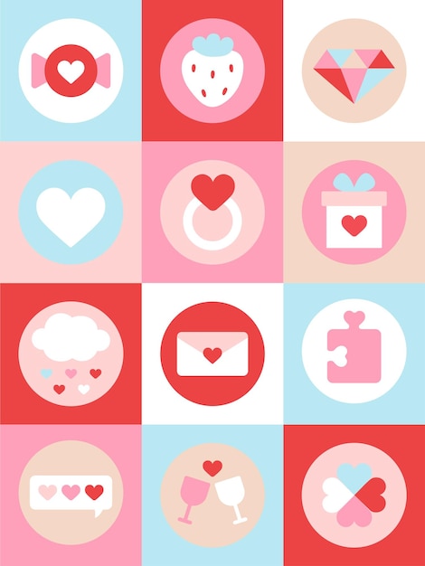 Tarjeta de mosaico plantilla de póster geométrico del Día de San Valentín Diseño minimalista de moda con formas simples
