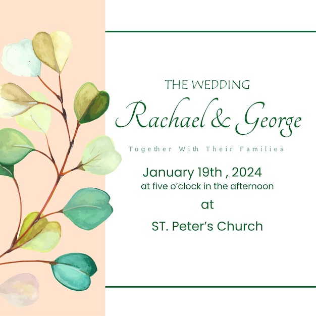 Tarjeta multipropósito de fondo de invitación de boda colorida rosa verde blanco Vector libre