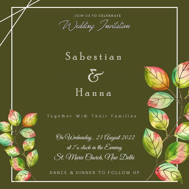 Tarjeta multipropósito de fondo de invitación de boda colorido blanco verde Vector libre