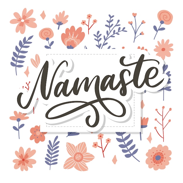 Tarjeta namaste dibujada a mano. Hola en hindi Ilustración de tinta Fondo de letras dibujadas a mano. Aislado sobre fondo blanco Cita positiva Caligrafía de pincel moderno.
