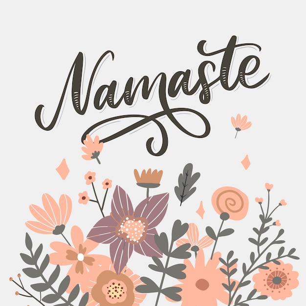 Tarjeta namaste dibujada a mano. Hola en hindi Ilustración de tinta Fondo de letras dibujadas a mano. sobre fondo blanco Cita positiva Caligrafía de pincel moderno.