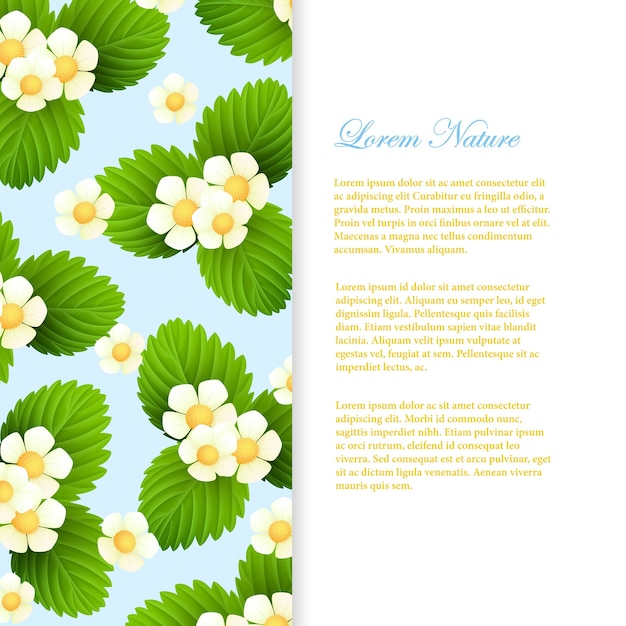 Tarjeta de naturaleza con flores y hojas realistas. ilustración vectorial