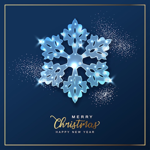 Tarjeta de Navidad y año nuevo con copo de nieve transparente brillante