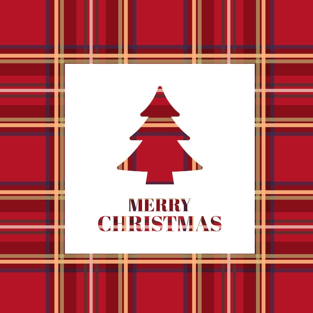 Tarjeta de Navidad. Árbol de Navidad brillante con textura escocesa.