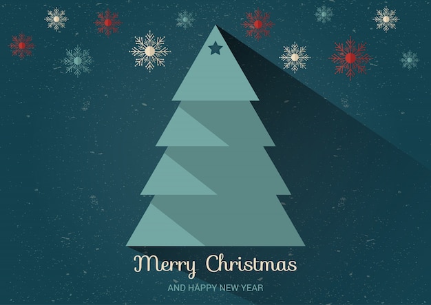 Tarjeta de Navidad con árbol de Navidad. Estilo de diseño plano.
