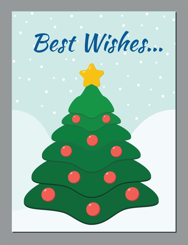 Tarjeta de Navidad con un árbol de Navidad. Ilustración de vector de banner de año nuevo.