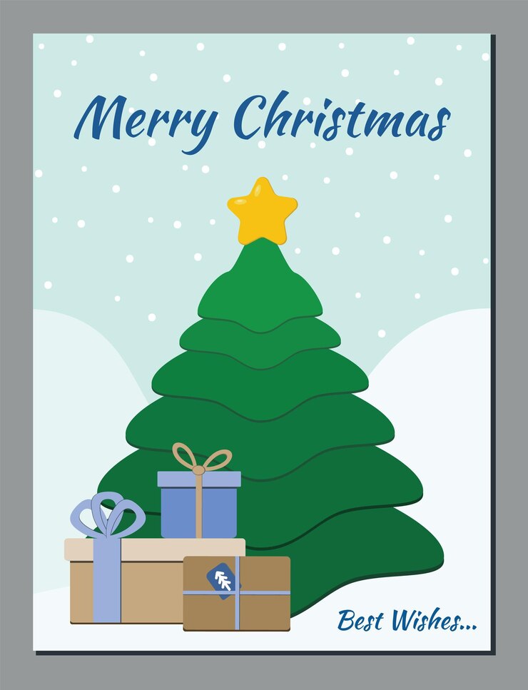 Tarjeta de Navidad con un árbol de Navidad. Ilustración de vector de banner de año nuevo.