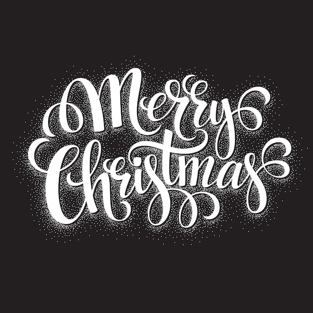 Tarjeta de Navidad en blanco y negro. Letras de feliz navidad
