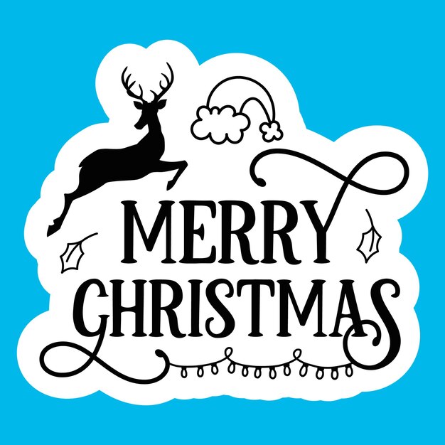 Una tarjeta de Navidad en blanco y negro con un reno y un gorro de Papá Noel