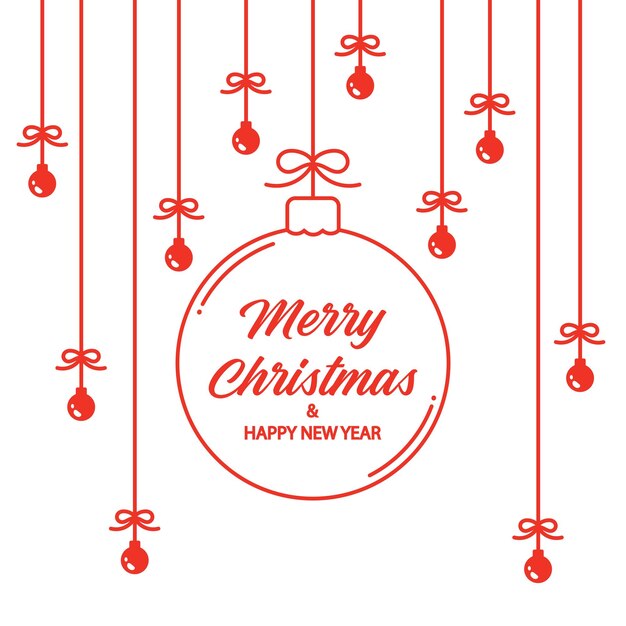 Tarjeta de Navidad con bolas colgando decoración cartel con bolas arcos letras dibujadas a mano vectorial