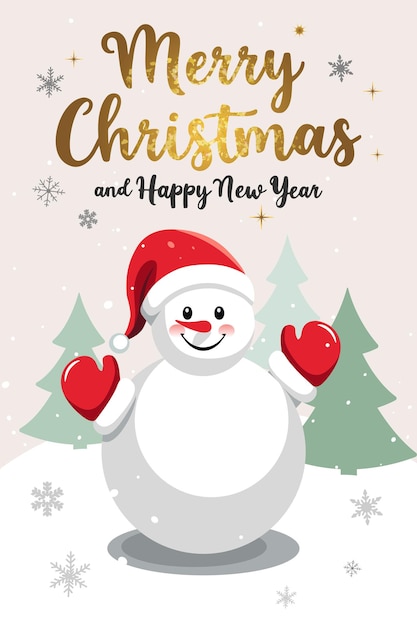 Tarjeta de Navidad con bonito muñeco de nieve Ilustración vectorial para invitación de Navidad y cartel de Año Nuevo