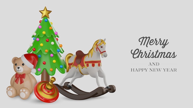 una tarjeta de Navidad con un caballo y un árbol de Navidad en él