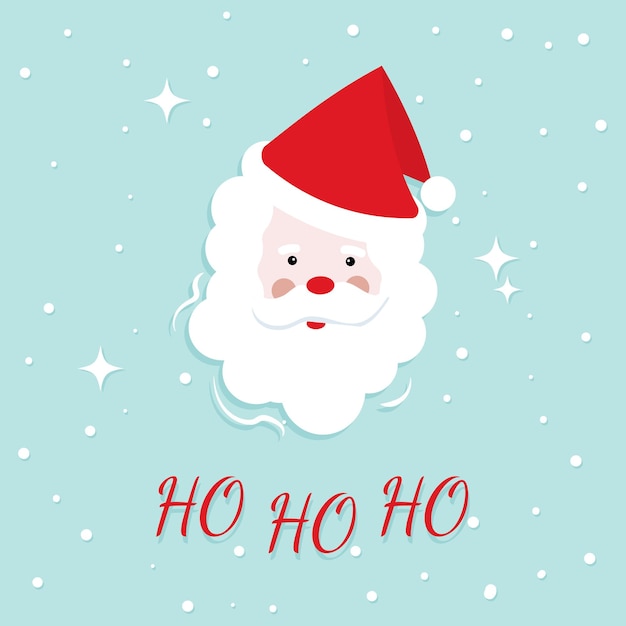 Tarjeta de Navidad con la cabeza de Papá Noel Texto Hohoho Vector cara de papá Noel aislada en fondo azul