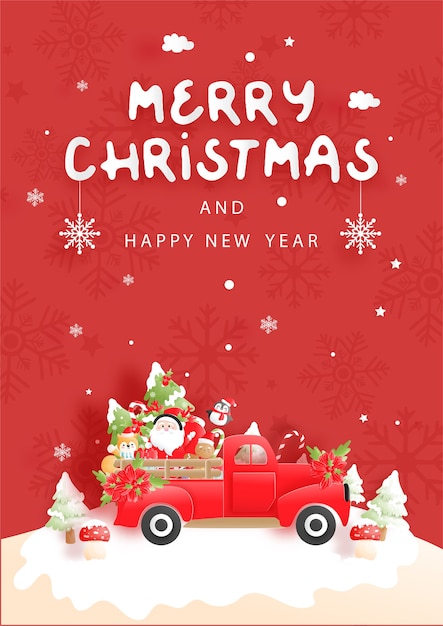 Tarjeta de navidad con carro vintage