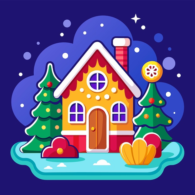 Vector una tarjeta de navidad con una casa y un árbol de navidad en ella