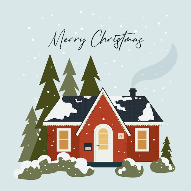 Tarjeta de Navidad con casa escandinava La tarjeta es genial para publicaciones en redes sociales tarjetas folletos