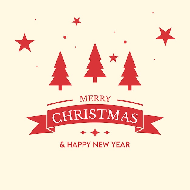 una tarjeta de Navidad con una cinta roja y árboles de Navidad