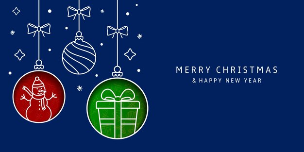 Tarjeta de Navidad con decoración de vacaciones Feliz Navidad y Feliz Año Nuevo