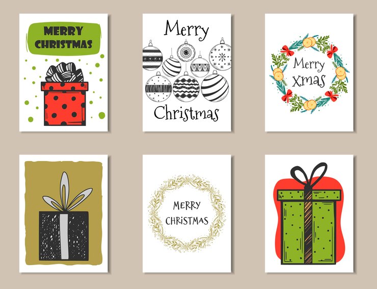 Tarjeta de Navidad dibujada a mano. Ilustración de vector de Doodle.