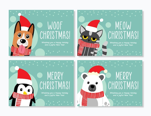 Vector tarjeta de navidad divertida con animales