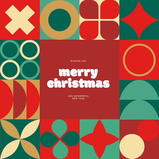 Tarjeta de Navidad en estilo geométrico minimalista moderno Fondo de Navidad con patrones geométricos