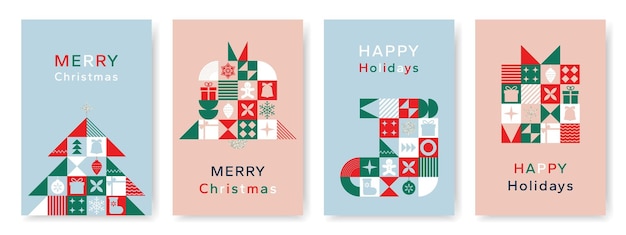 Tarjeta de Navidad en estilo geométrico minimalista moderno Fondo de Navidad recto con geometría