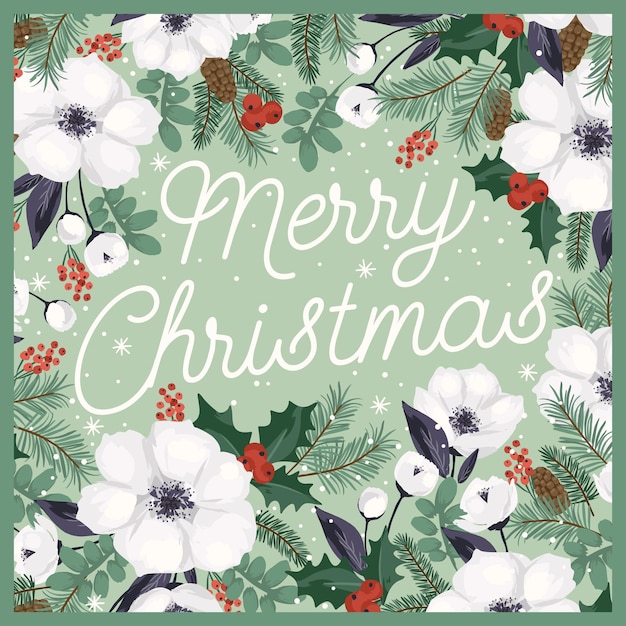 Tarjeta de Navidad y feliz año nuevo con árbol de Navidad blanco y flores Estilo retro moderno Diseño vectorial