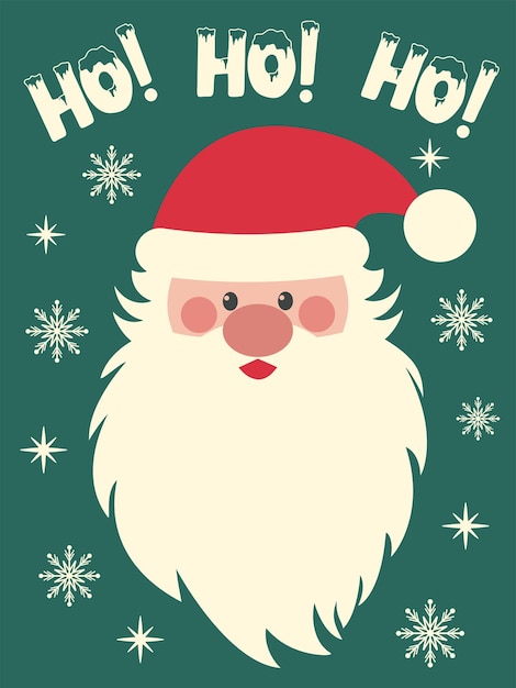 Tarjeta de Navidad y feliz año nuevo con un lindo Papá Noel. Inscripción del eslogan ho ho ho. Navidad