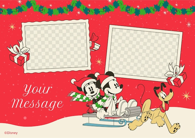 Vector tarjeta de navidad con foto de mickey mouse