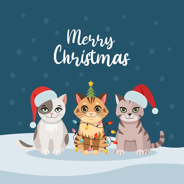 Tarjeta de Navidad con gatos y gatitos Feliz vacaciones Concepto de saludo Ideal para imprimir tarjetas postales
