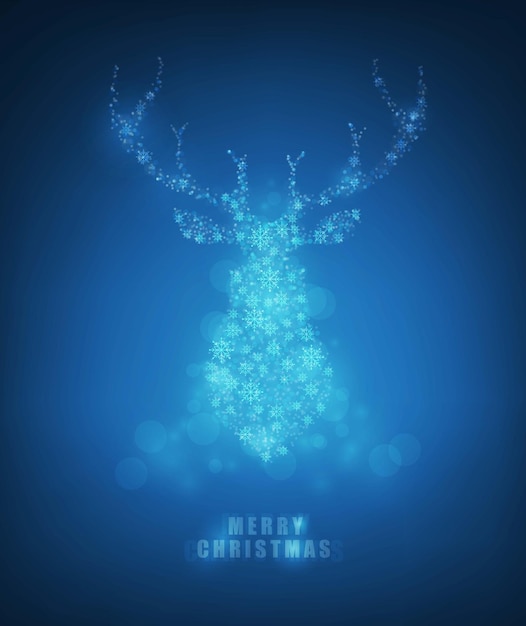 Vector tarjeta de navidad con ilustración de vector de fondo de color azul magic deer