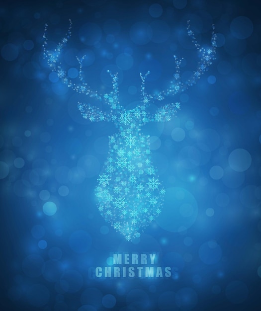 Tarjeta de navidad con ilustración de vector de fondo de color azul magic deer