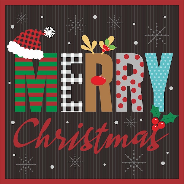 Tarjeta de Navidad con letras y sombrero de Papá Noel