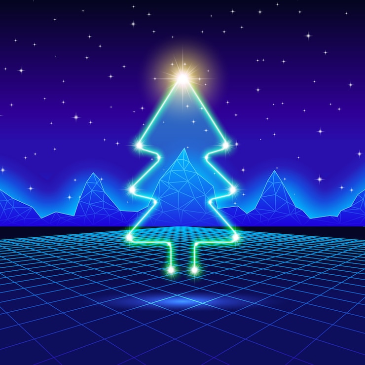 Vector tarjeta de navidad con neón de los 80